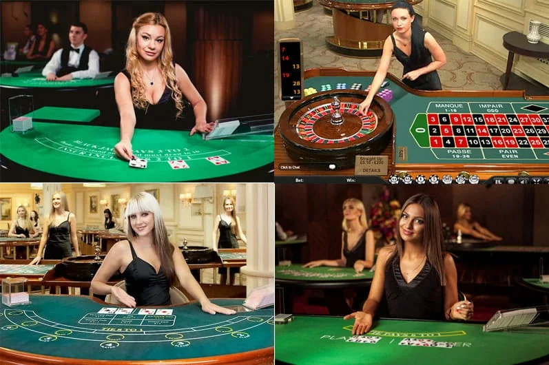 Antarmuka permainan kasino live dengan tayangan meja dealer